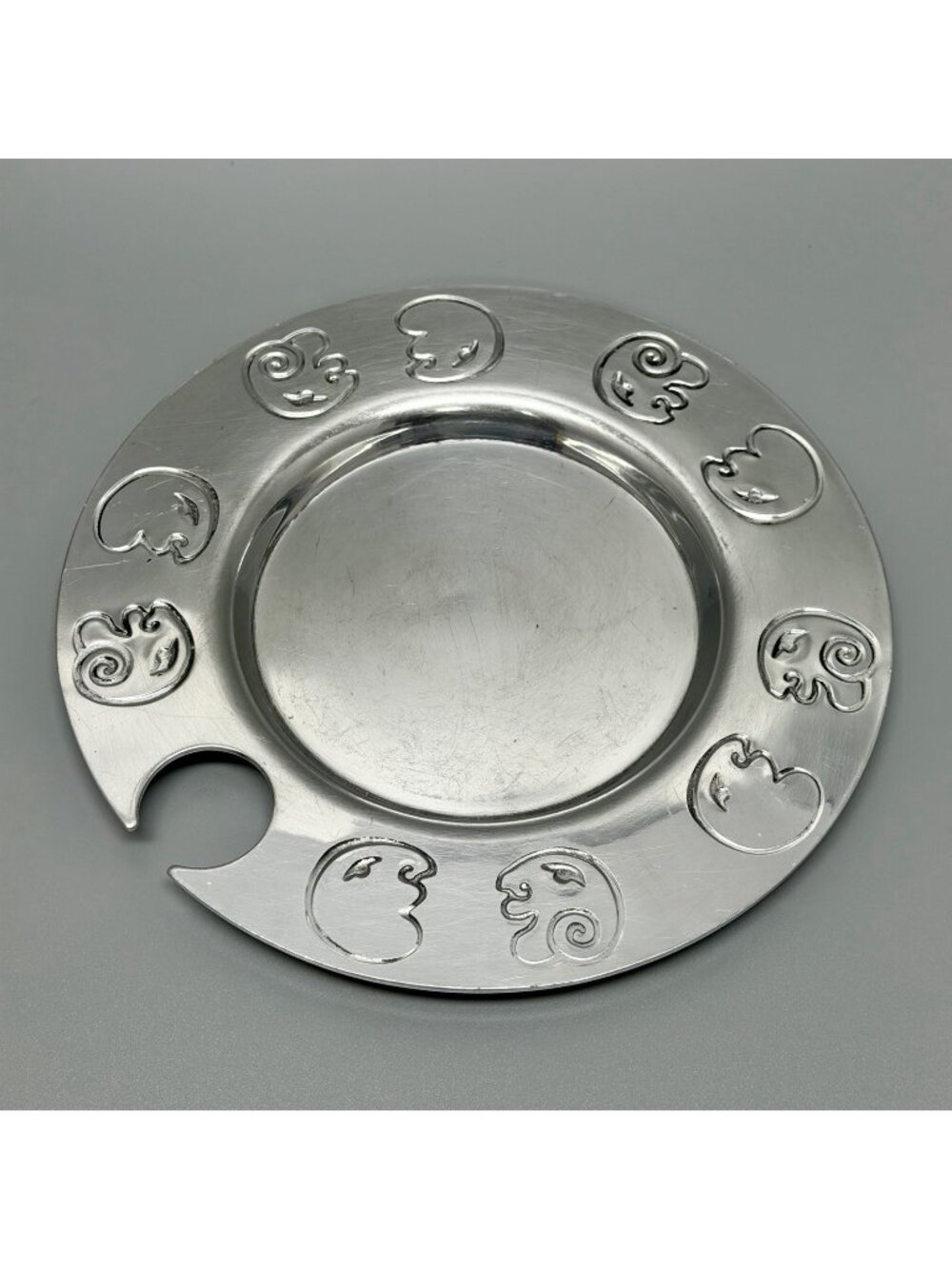 Carrol Boyes Aluminum Appetizer Plate African Faces Wine Glass Holder Signed